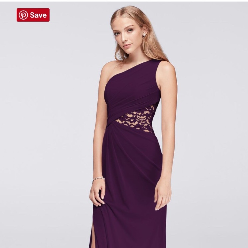 Plum David’s Bridal bridesmaid gown F19419